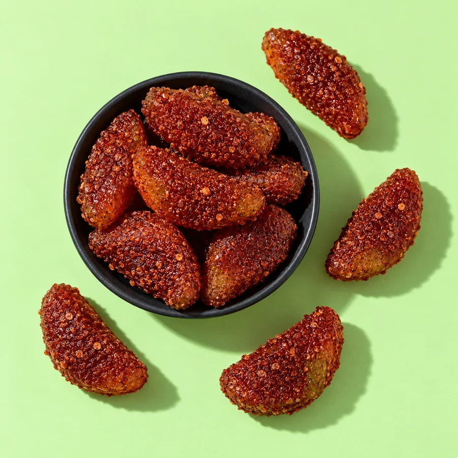 Las gomitas de sandía enrobadas con nuestra preparación de chamoy y chile